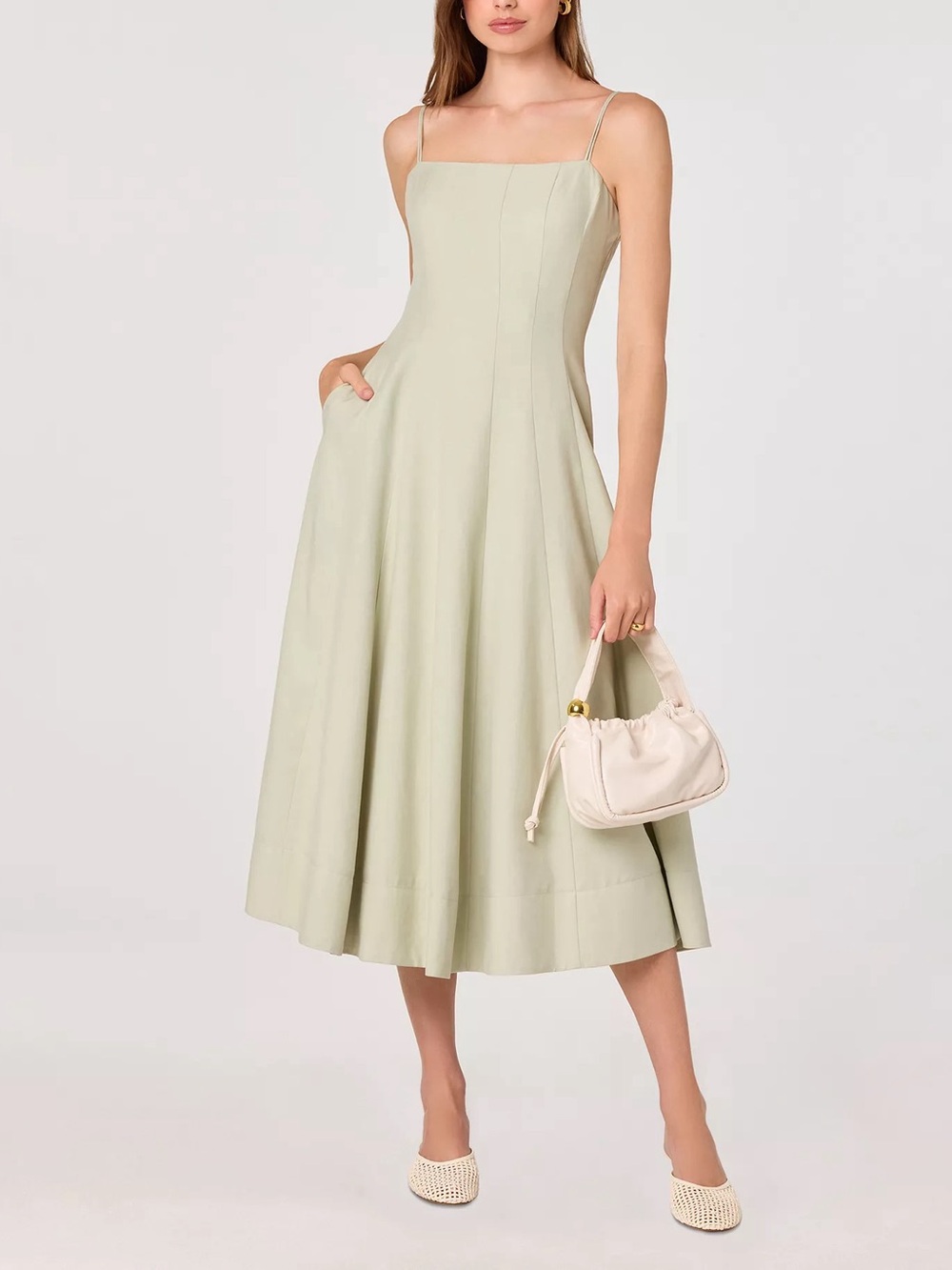 ASTR the Label Trisha Sleevless Square Neck Midi Dress in Pistashio